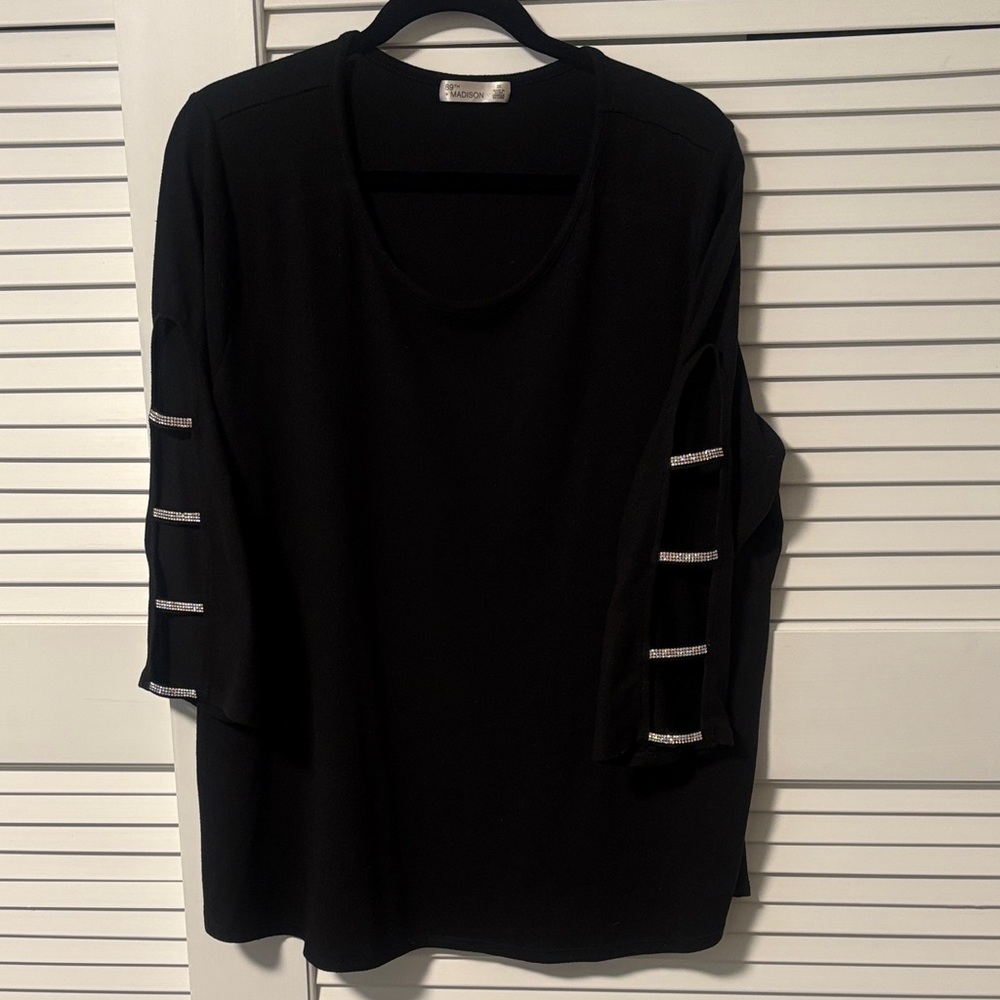 89th & Madison Black sweater with rhinestone Accents